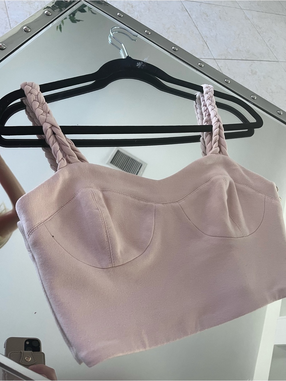 bi.sa Braided-Strap Crop Top in Light Mauve - Women Tops Sz p/s retail $90